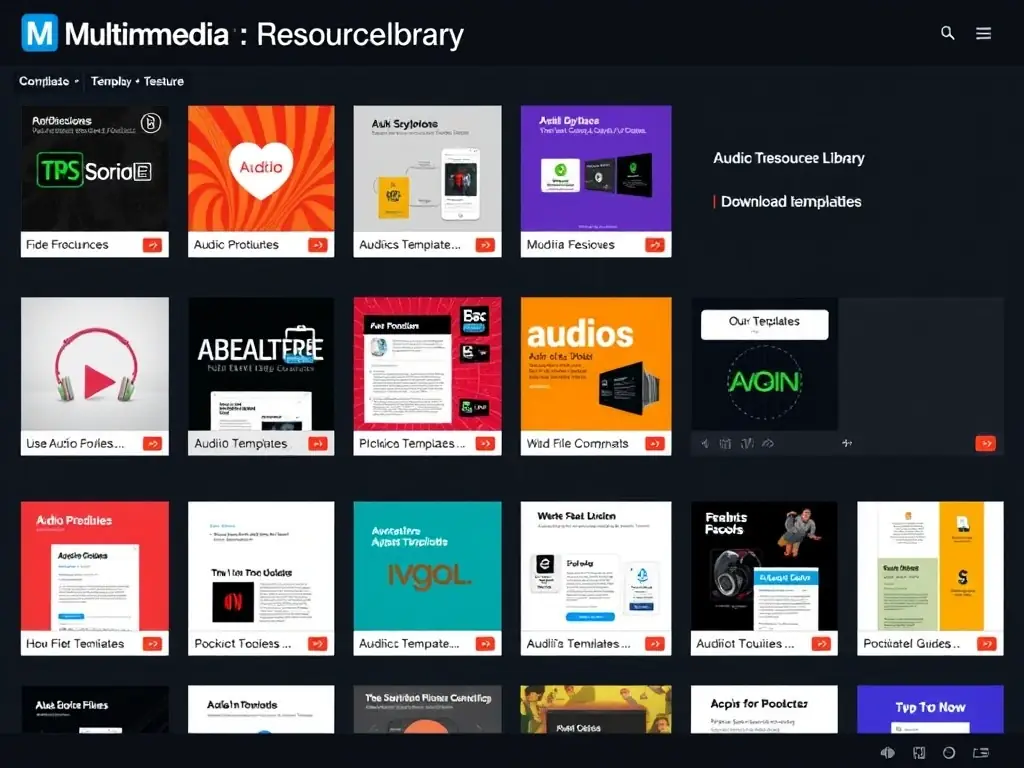A screenshot of the Multimedia Resource Library showcasing various downloadable resources related to audio production.
