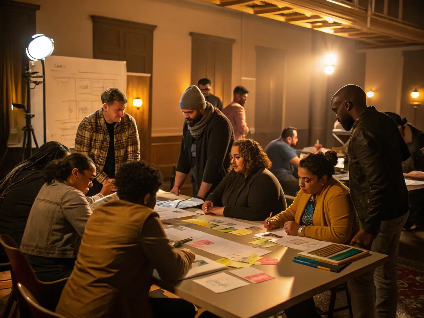 A photo of a training session in progress, with participants actively learning about video editing software.