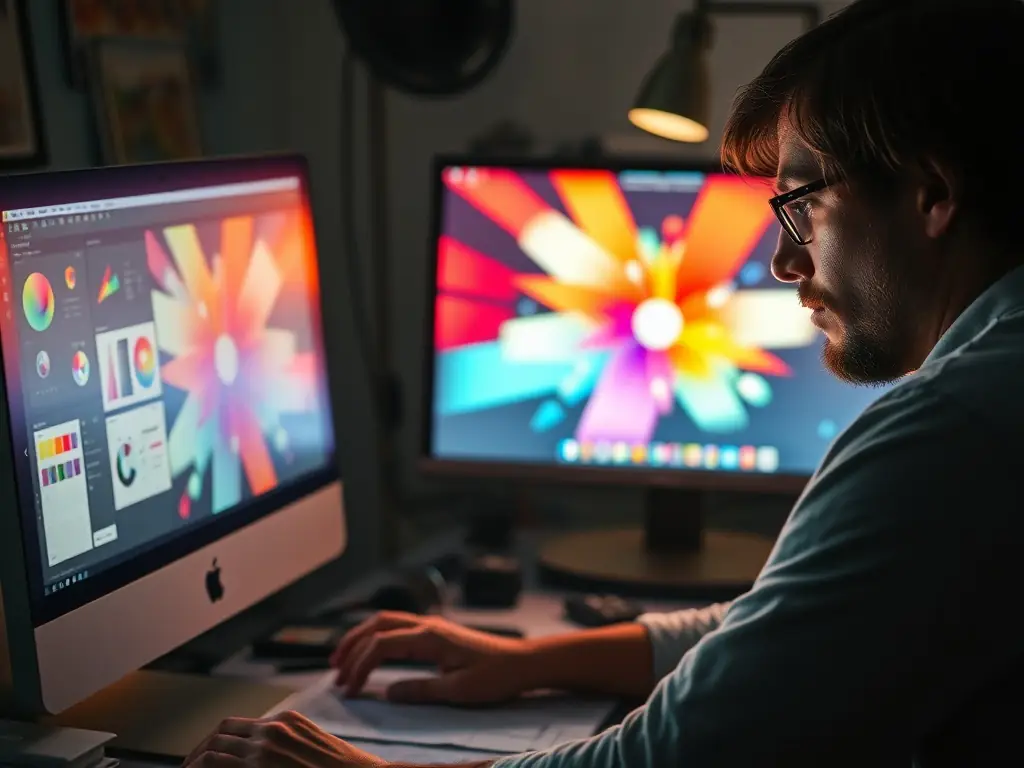 An image depicting a tutorial in action, showing a user engaged in graphic design software.